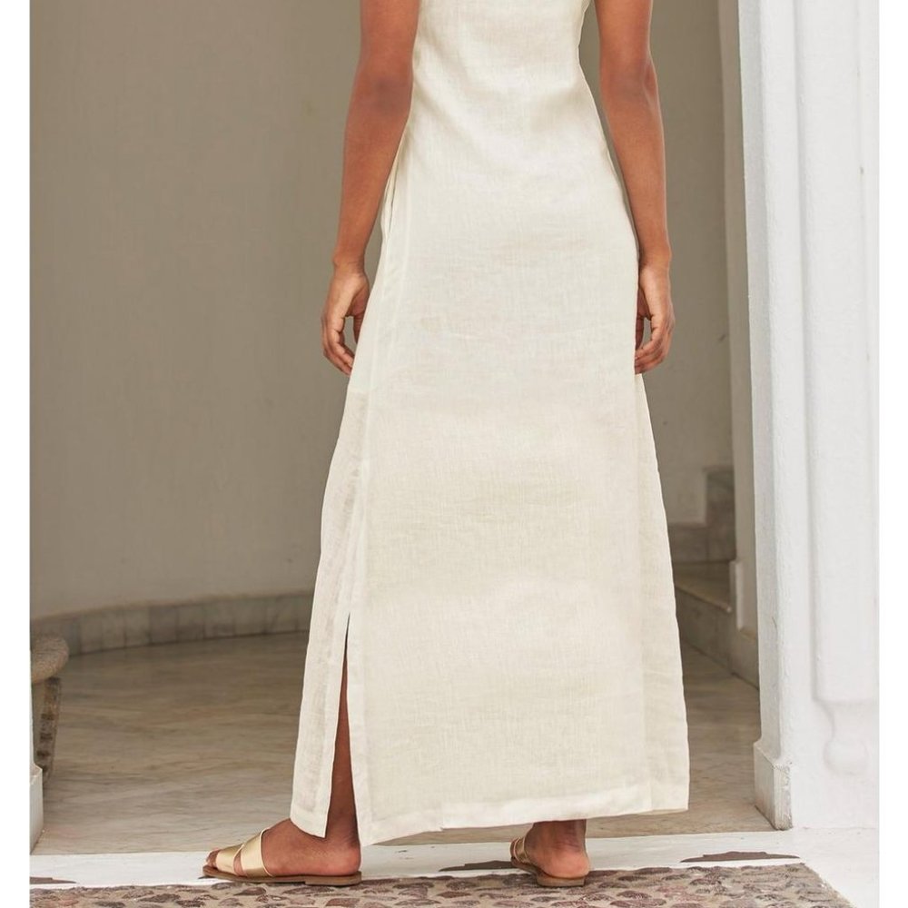 Boston Proper Sleeveless 100% Linen Off-White Beaded Embellished Maxi XS NWT - Picture 8 of 8